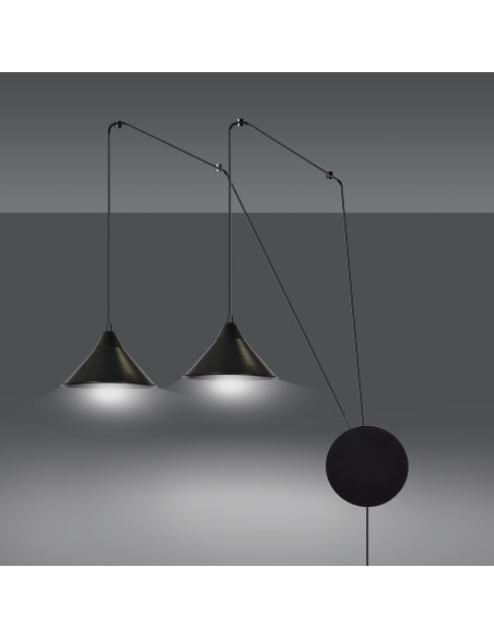 Kinkiet ABRAMO 2-punkty w czerni z regulowanym przewodem – nowoczesne oświetlenie do biura, jadalni i salonu