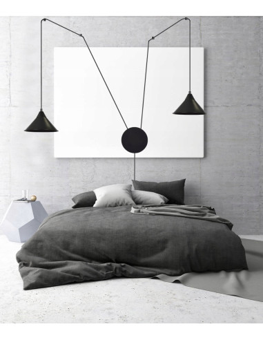 Kinkiet ABRAMO 2-punkty w czerni z regulowanym przewodem – nowoczesne oświetlenie do biura, jadalni i salonu