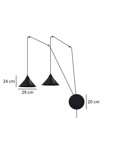 Kinkiet ABRAMO 2-punkty w czerni z regulowanym przewodem – nowoczesne oświetlenie do biura, jadalni i salonu