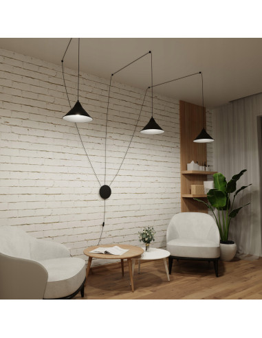 Czarna Lampa Loftowa ABRAMO z Długimi Przewodami i 3 Źródłami Światła do Wnętrz Industrialnych