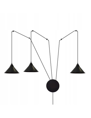 Czarna Lampa Loftowa ABRAMO z Długimi Przewodami i 3 Źródłami Światła do Wnętrz Industrialnych