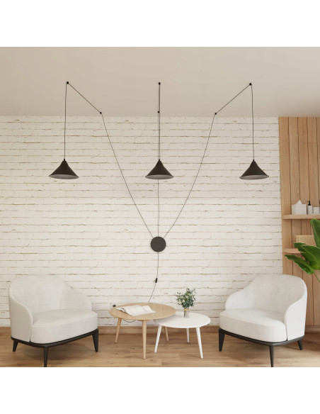 Czarna Lampa Loftowa ABRAMO z Długimi Przewodami i 3 Źródłami Światła do Wnętrz Industrialnych