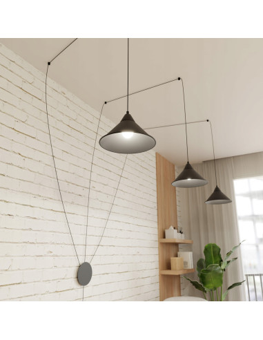 Czarna Lampa Loftowa ABRAMO z Długimi Przewodami i 3 Źródłami Światła do Wnętrz Industrialnych