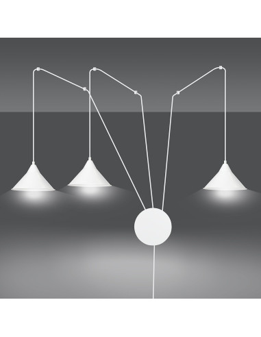 Nowoczesna lampa sufitowa ABRAMO 3 w białym kolorze, 3 źródła światła E27, regulowana wysokość, idealna do każdego wnętrza