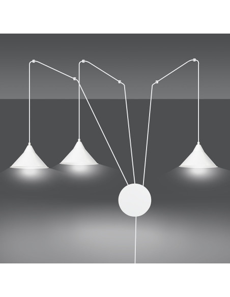 Nowoczesna lampa sufitowa ABRAMO 3 w białym kolorze, 3 źródła światła E27, regulowana wysokość, idealna do każdego wnętrza