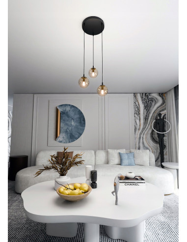 Lampa wisząca COSMO 3 BL - Nowoczesny minimalizm do wysokich wnętrz z eleganckim oświetleniem w trzech punktach.