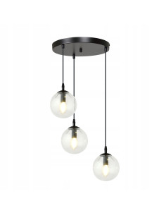 Nowoczesna lampa wisząca COSMO 3 z regulacją wysokości, przezroczyste klosze, elegancki design do biura i salonu.