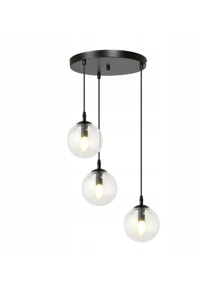 Nowoczesna lampa wisząca COSMO 3 z regulacją wysokości, przezroczyste klosze, elegancki design do biura i salonu.