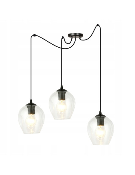 Lampa Wisząca LEVEL 3 E27 z Szklanymi Kloszami i Regulowanymi Przewodami w Kolorze Czarnym/Bezbarwnym