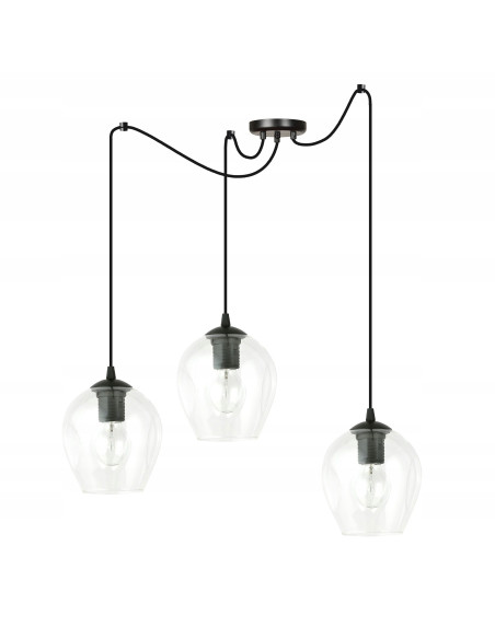 Lampa Wisząca LEVEL 3 E27 z Szklanymi Kloszami i Regulowanymi Przewodami w Kolorze Czarnym/Bezbarwnym