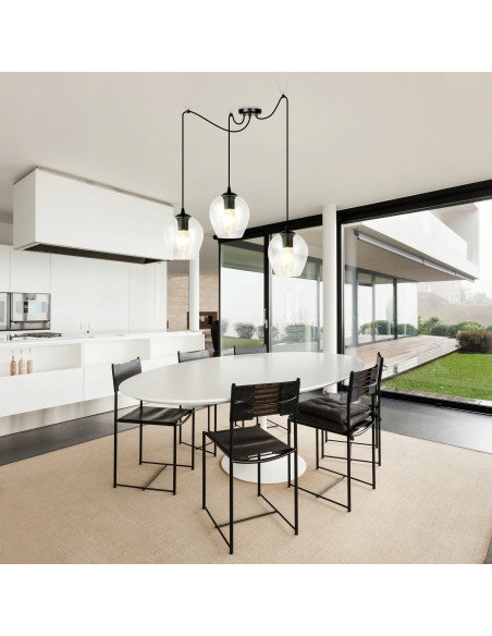Lampa Wisząca LEVEL 3 E27 z Szklanymi Kloszami i Regulowanymi Przewodami w Kolorze Czarnym/Bezbarwnym