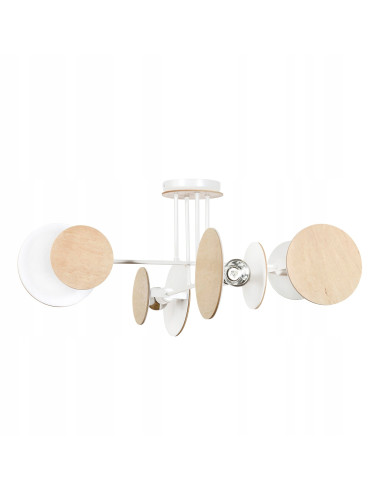 Lampa sufitowa ZITA - nowoczesna, biała/beżowa z drewnianymi detalami, 4-punkty E27, minimalistyczny design.
