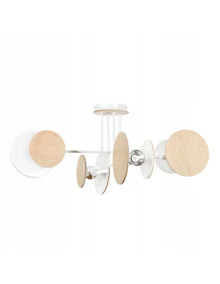 Lampa sufitowa ZITA - nowoczesna, biała/beżowa z drewnianymi detalami, 4-punkty E27, minimalistyczny design.