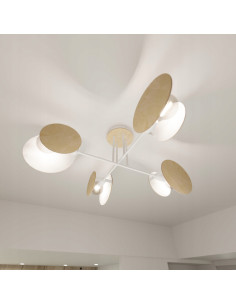 Lampa sufitowa ZITA - nowoczesna, biała/beżowa z drewnianymi detalami, 4-punkty E27, minimalistyczny design. 2