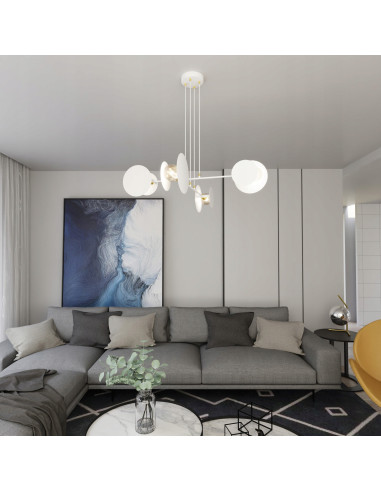 Lampa sufitowa IDEA z geometrycznymi kształtami i złotymi akcentami – nowoczesny dodatek do eleganckich wnętrz.