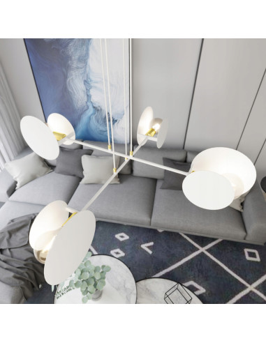 Lampa sufitowa IDEA z geometrycznymi kształtami i złotymi akcentami – nowoczesny dodatek do eleganckich wnętrz.