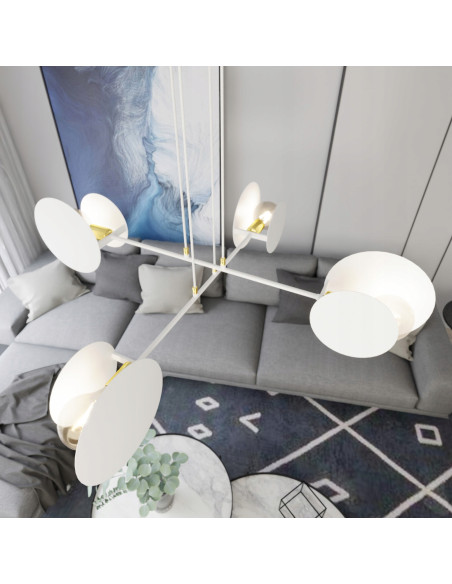 Lampa sufitowa IDEA z geometrycznymi kształtami i złotymi akcentami – nowoczesny dodatek do eleganckich wnętrz.