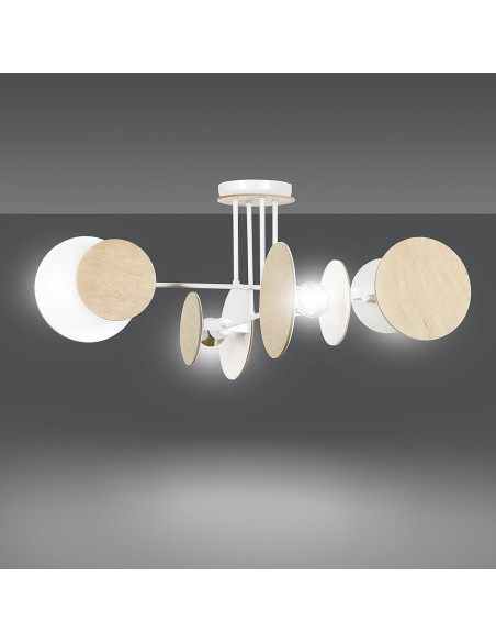 Lampa sufitowa ZITA - nowoczesna, biała/beżowa z drewnianymi detalami, 4-punkty E27, minimalistyczny design.