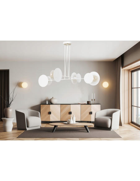 Lampa sufitowa IDEA z geometrycznymi kształtami i złotymi akcentami – nowoczesny dodatek do eleganckich wnętrz.