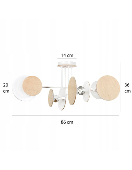 Lampa sufitowa ZITA - nowoczesna, biała/beżowa z drewnianymi detalami, 4-punkty E27, minimalistyczny design.