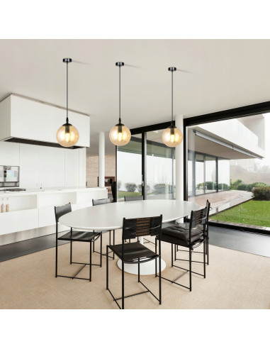 Lampa wisząca COSMO 1 BL z miodowym kloszem ze szkła – stylowe oświetlenie do nowoczesnych wnętrz