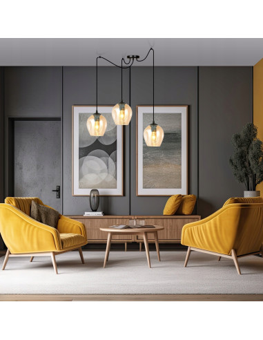 Lampa sufitowa LEVEL 3 BL w stylu loftowym, beżowy zwis z 3 kloszami E27, nowoczesny design do wnętrz