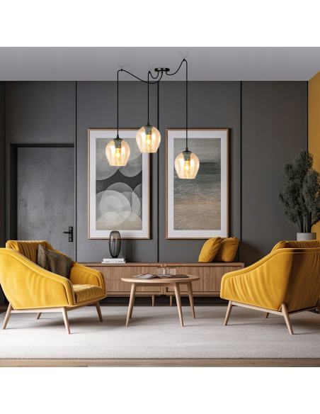 Lampa sufitowa LEVEL 3 BL w stylu loftowym, beżowy zwis z 3 kloszami E27, nowoczesny design do wnętrz