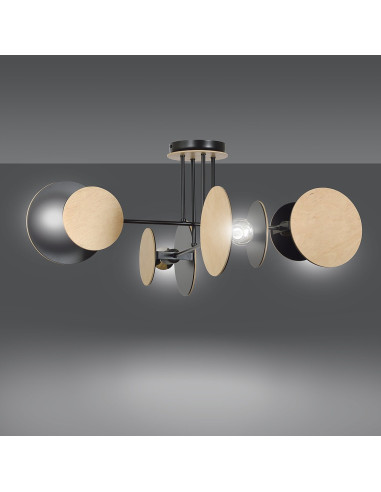 Lampa sufitowa ZITA z drewna i czerni, 4-punktowe E27, idealna do nowoczesnych wnętrz.
