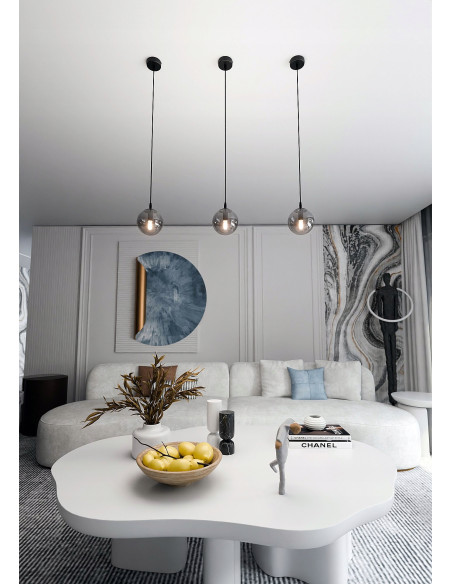 Lampa wisząca COSMO z grafitowym szkłem, minimalistyczna i elegancka do nowoczesnych wnętrz, idealna do biura i salonu.
