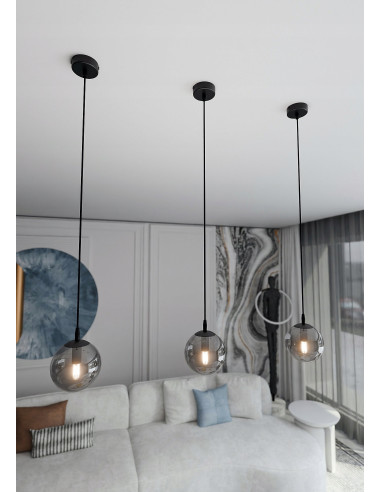 Lampa wisząca COSMO z grafitowym szkłem, minimalistyczna i elegancka do nowoczesnych wnętrz, idealna do biura i salonu.