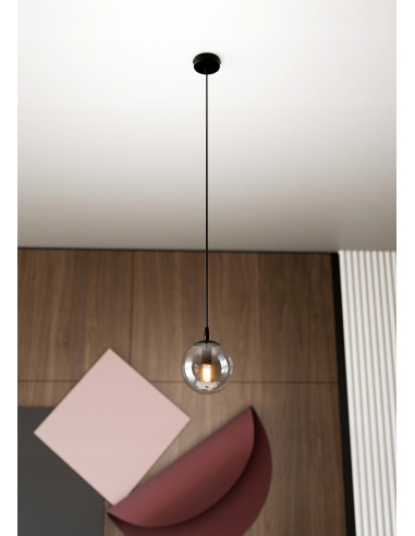 Lampa wisząca COSMO z grafitowym szkłem, minimalistyczna i elegancka do nowoczesnych wnętrz, idealna do biura i salonu.