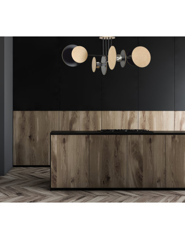 Lampa sufitowa ZITA z drewna i czerni, 4-punktowe E27, idealna do nowoczesnych wnętrz.