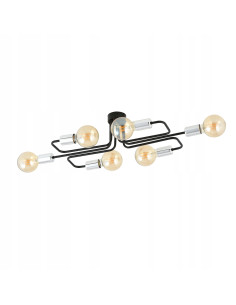 Plafon Industrialny VEKEN 6A 15W z Metalowymi Ramionami i Srebrnymi Akcentami, 6 Punktów Świetlnych, Czarny 2