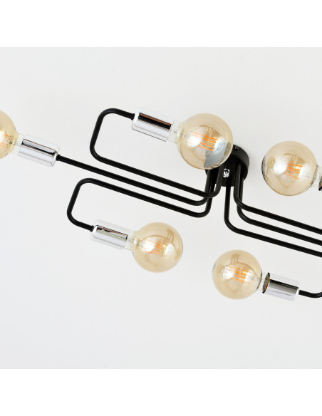 Plafon Industrialny VEKEN 6A 15W z Metalowymi Ramionami i Srebrnymi Akcentami, 6 Punktów Świetlnych, Czarny