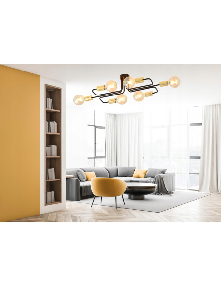 Plafon sufitowy VEKEN 6A E27 z metalowymi złotymi akcentami - eleganckie oświetlenie do nowoczesnych wnętrz