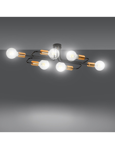 Lampa sufitowa VEKEN 6A - nowoczesny plafon minimalistyczny w czerni z miedzianymi akcentami do stylowych wnętrz