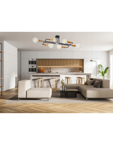 Lampa sufitowa VEKEN 6A - nowoczesny plafon minimalistyczny w czerni z miedzianymi akcentami do stylowych wnętrz