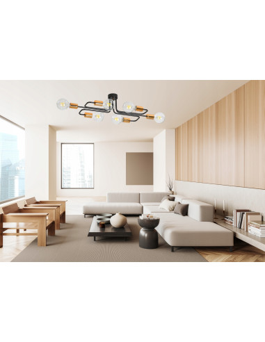 Lampa sufitowa VEKEN 6A - nowoczesny plafon minimalistyczny w czerni z miedzianymi akcentami do stylowych wnętrz