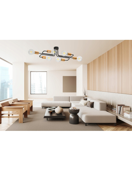 Lampa sufitowa VEKEN 6A - nowoczesny plafon minimalistyczny w czerni z miedzianymi akcentami do stylowych wnętrz