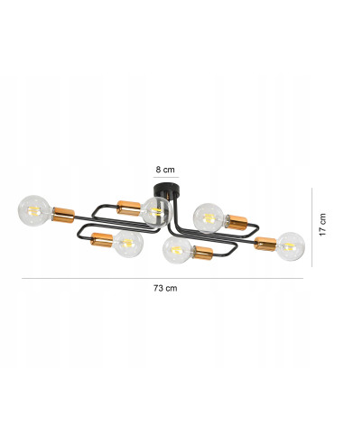 Lampa sufitowa VEKEN 6A - nowoczesny plafon minimalistyczny w czerni z miedzianymi akcentami do stylowych wnętrz
