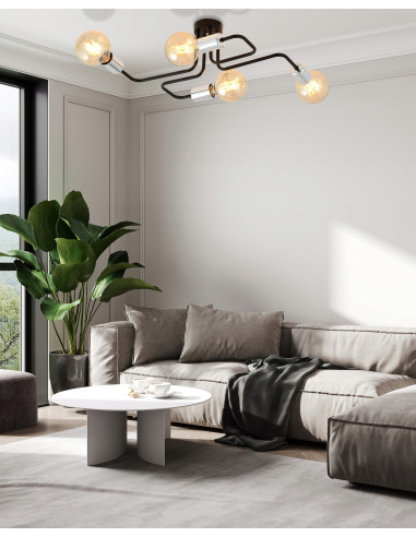 Lampa sufitowa VEKEN 4-punktowa w stylu industrialnym - czarno-srebrna, nowoczesne oświetlenie do każdego wnętrza