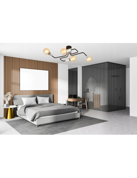 Lampa sufitowa VEKEN 4-punktowa w stylu industrialnym - czarno-srebrna, nowoczesne oświetlenie do każdego wnętrza