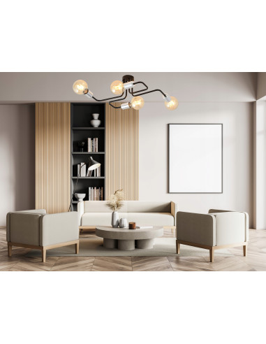 Lampa sufitowa VEKEN 4-punktowa w stylu industrialnym - czarno-srebrna, nowoczesne oświetlenie do każdego wnętrza