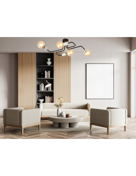 Lampa sufitowa VEKEN 4-punktowa w stylu industrialnym - czarno-srebrna, nowoczesne oświetlenie do każdego wnętrza