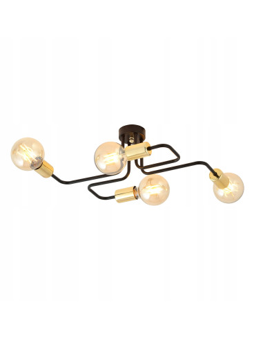 Lampa sufitowa VEKEN 4 - nowoczesna metalowa, czarna/złota, 4 źródła E27, idealna do salonu i kuchni