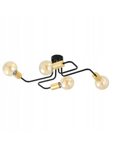Lampa sufitowa VEKEN 4 - nowoczesna metalowa, czarna/złota, 4 źródła E27, idealna do salonu i kuchni