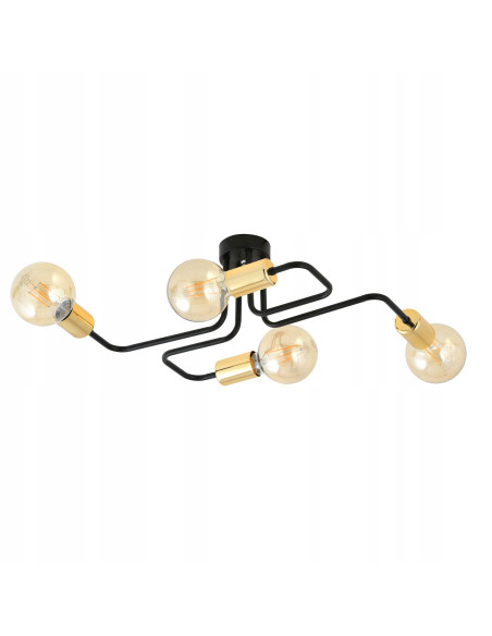 Lampa sufitowa VEKEN 4 - nowoczesna metalowa, czarna/złota, 4 źródła E27, idealna do salonu i kuchni