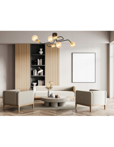 Lampa sufitowa VEKEN 4 - nowoczesna metalowa, czarna/złota, 4 źródła E27, idealna do salonu i kuchni
