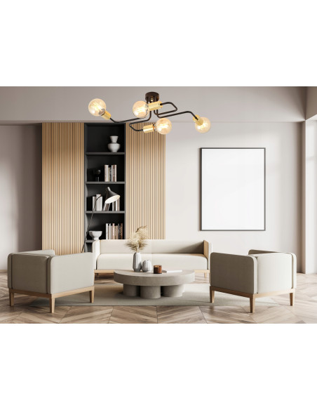 Lampa sufitowa VEKEN 4 - nowoczesna metalowa, czarna/złota, 4 źródła E27, idealna do salonu i kuchni