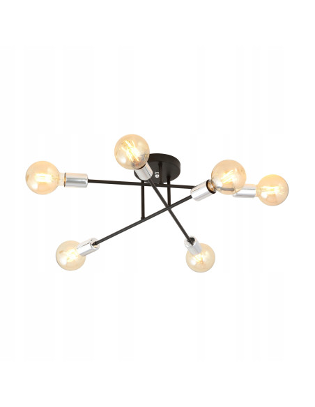 Lampa sufitowa VEKEN 6B z metalowymi ramionami E27, srebrna - nowoczesne oświetlenie do eleganckich wnętrz